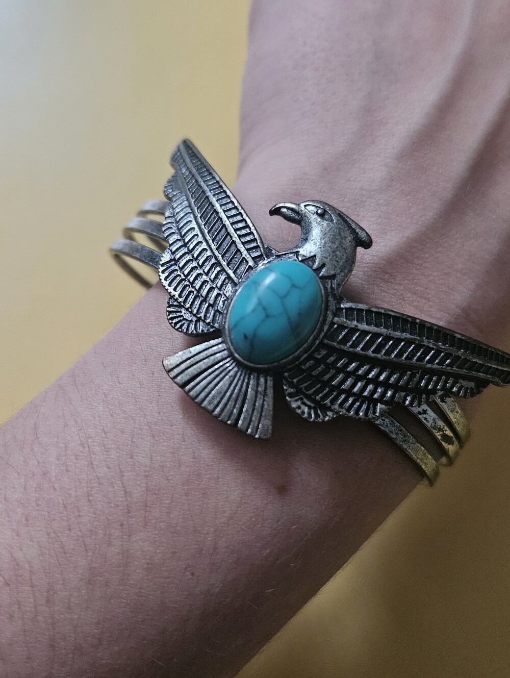 Turquoise Eagle Cuff Bracelet - Silver Tone